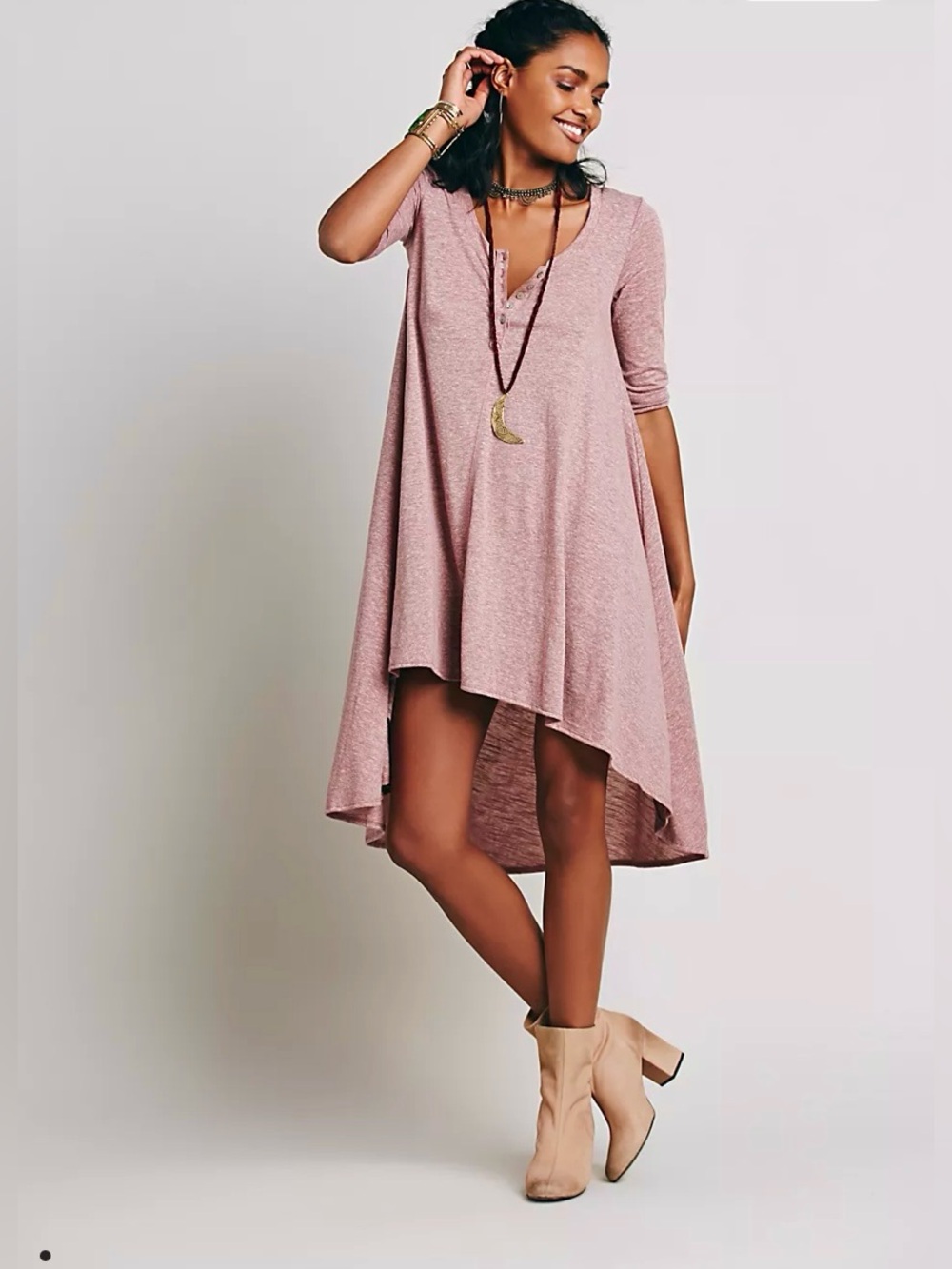 Free People - Beach Drippy Jersey High Low Henley T Shirt  Dress XS
